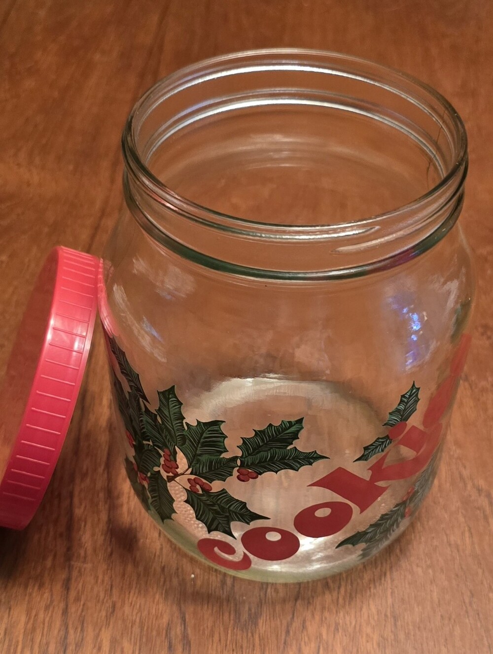 Groovy Vintage Holly Berries Christmas Cookie Jar with Red Lid